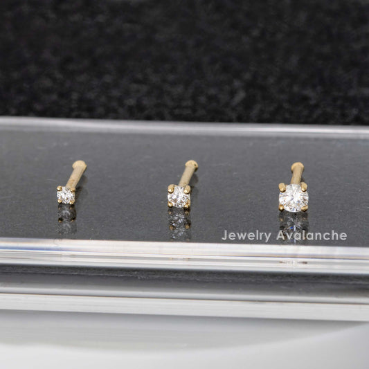 Jewelry Avalanche 20G 14K Gold Diamond Nose Bone Stud Nose Ring, Ball-end Nose Stud