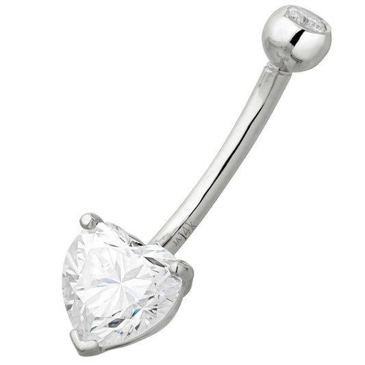 Jewelry Avalanche Women's 14K Gold Moissanite Heart Belly Button Ring 14G