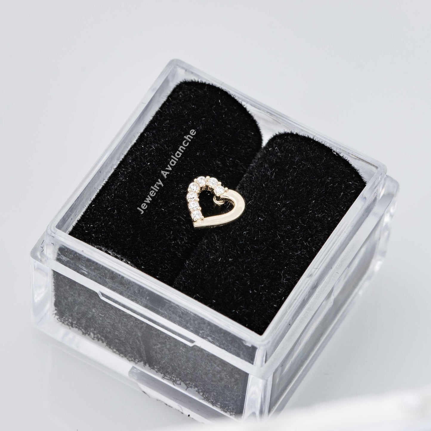 Jewelry Avalanche Solid 14K Gold Half CZ Heart-shape Labret Stud, Helix, Tragus, 8mm Post, Internally Threaded, Flat Back, Valentine's Day gift