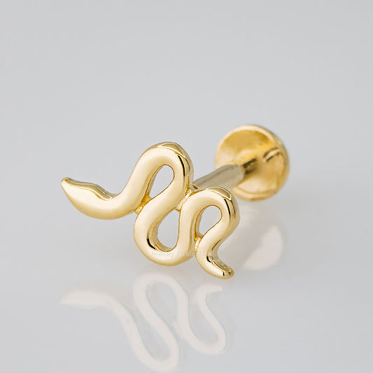 Jewelry Avalanche Solid 14K Gold Snake Labret Stud, Helix, Tragus, 8mm Post, Internally Threaded, Flat Back