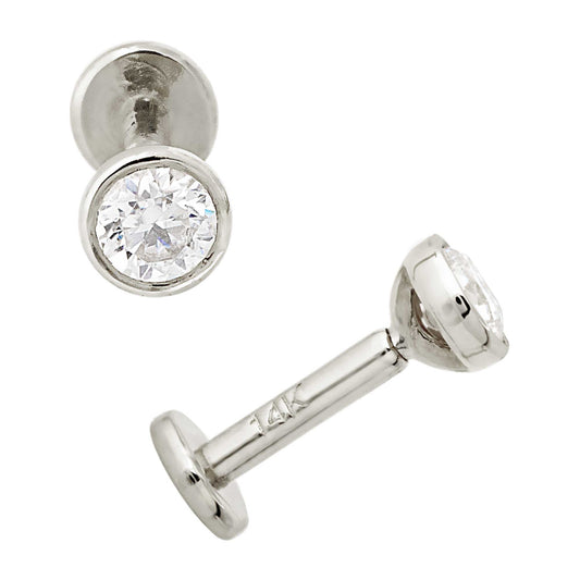 Jewelry Avalanche Unisex 14K Gold Bezel Set 3mm Moissanite Labret Studs, Monroe, Lip Ring, 16G