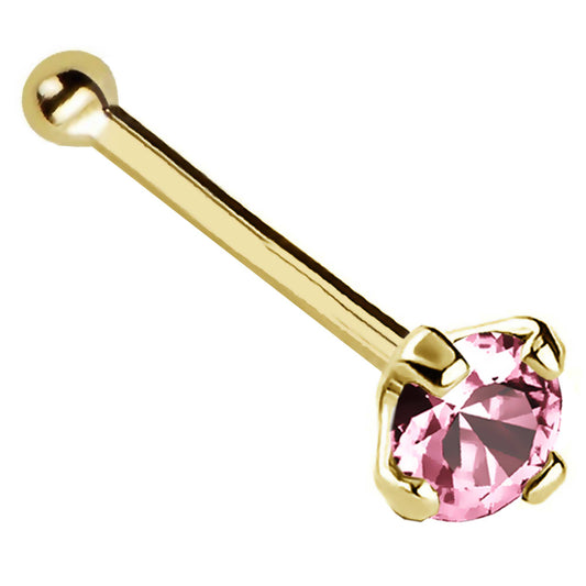 Jewelry Avalanche 22G 14K Gold Ball-end Nose Stud with Pink Tourmaline Gemstone