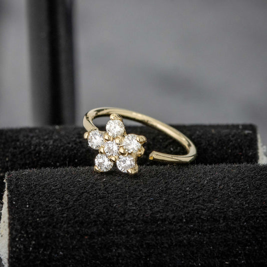 Jewelry Avalanche 20G 14K Gold .075ctw Diamond Flower Nose Hoop Ring, Twist-open 5/16"(8mm)