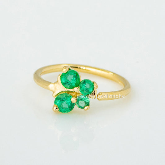 Jewelry Avalanche 20G Ladies 0.11 ctw Emerald Nose Ring, 14K Gold Butterfly Nose Hoop, 5/16"(8mm)