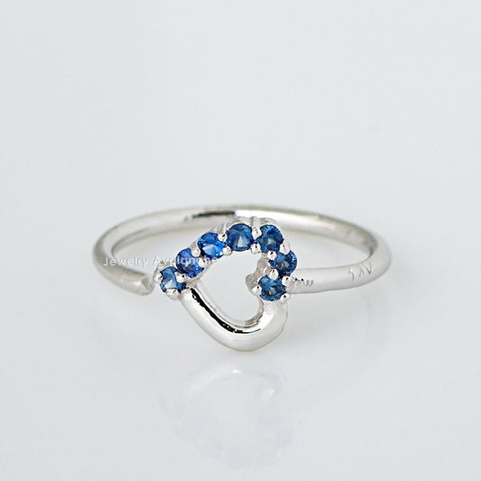 Jewelry Avalanche 20G 14K Gold Half-Heart Nose Hoop with Blue Sapphire Gemstones 8mm