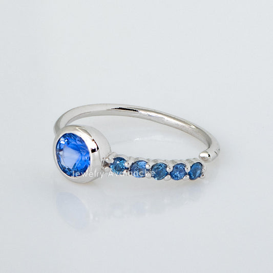 Jewelry Avalanche 20G 14K Gold Bezel Blue Sapphire Nose Hoop Ring, 5/16"(8mm)