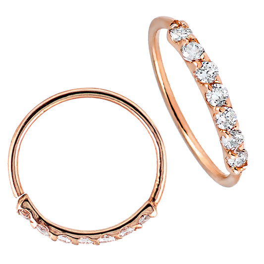 Jewelry Avalanche Unisex 20G 14K Gold 7-stone Nose Hoop Ring with Moissanites, 8mm Nose Ring
