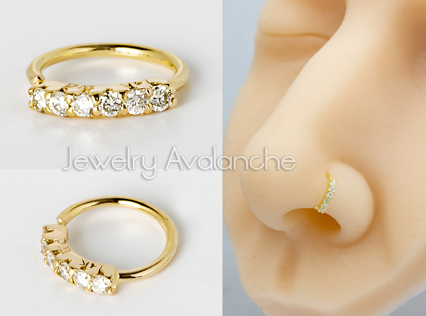 Jewelry Avalanche Unisex 20G 14K Gold Nose Hoop Ring with Diamonds, 6mm Twist-open Nose Ring