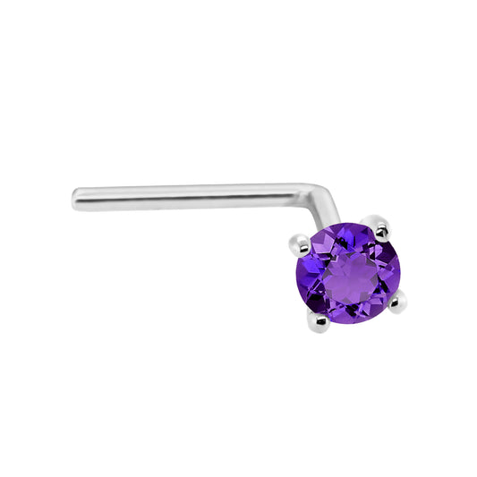 Jewelry Avalanche 22G 14K Gold L-shape Nose Stud with Amethyst Gemstone