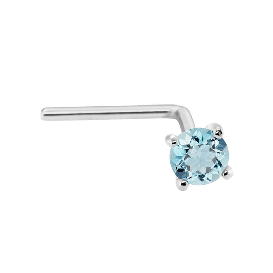 Jewelry Avalanche 22G 14K Gold L-shape Nose Stud with Aquamarine Gemstone