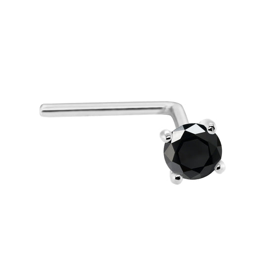 Jewelry Avalanche 22G 14K Gold L-shape Nose Stud with Black Diamond