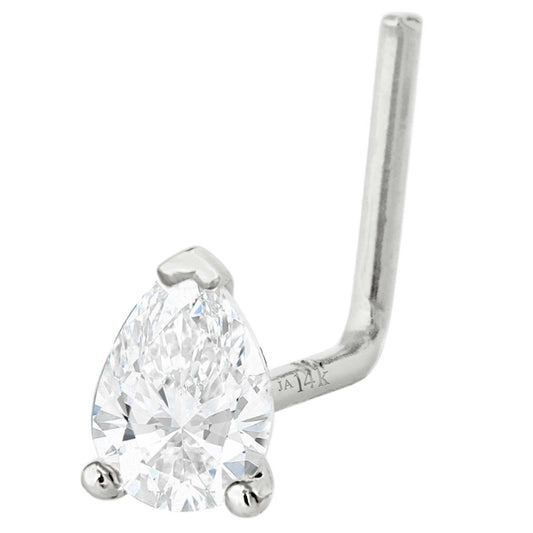 Jewelry Avalanche 22G 14K Gold Pear-shape Moissanite L-Shape Nose Stud