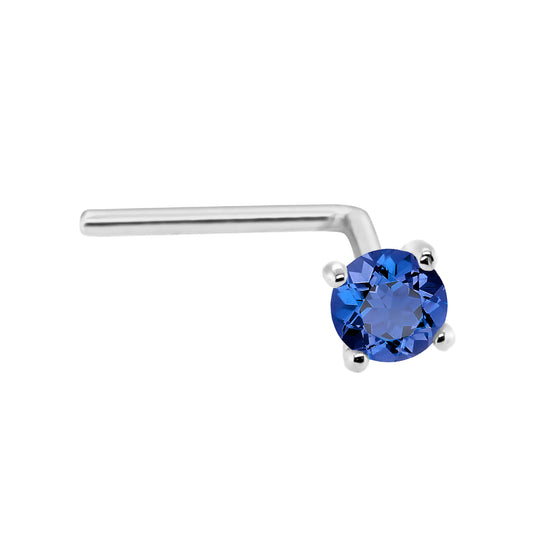 Jewelry Avalanche 22G 14K Gold L-shape Nose Stud with Blue Sapphire Gemstone