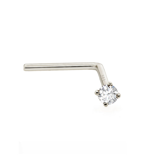 Jewelry Avalanche Solid 14K Gold Diamond L-shape Nose Stud 22G L-bend Nose Ring Stud