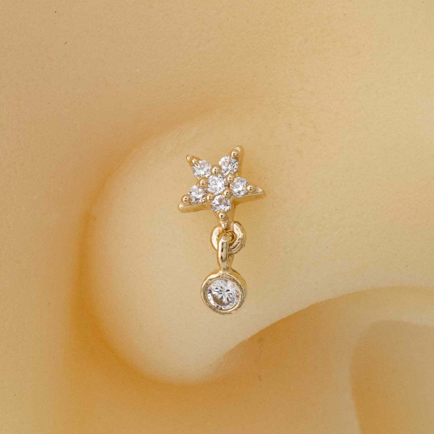 Jewelry Avalanche 20G 14K Gold L-Shape Flower Nose Stud – Dangling Bezel Set CZ Nose Jewelry