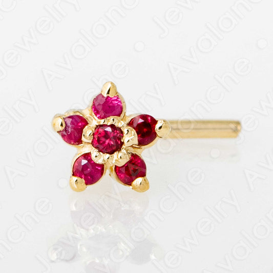 Jewelry Avalanche 22G Solid 14K Gold Ruby Flower L-shape Nose Stud