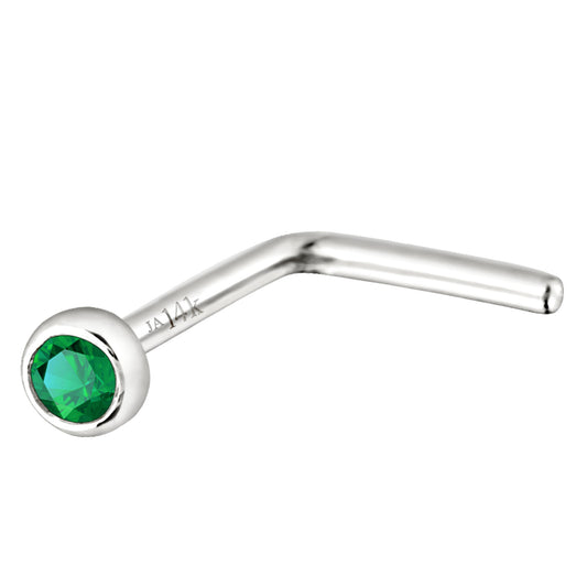 Jewelry Avalanche 22G 14K Gold Bezel-set Emerald L-shape Nose Stud