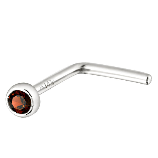 Jewelry Avalanche 22G 14K Gold Bezel-set Garnet L-shape Nose Stud