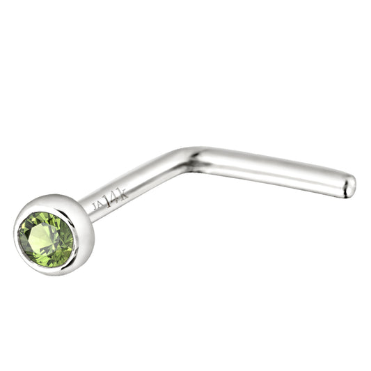 Jewelry Avalanche 22G 14K Gold Bezel-set Peridot L-shape Nose Stud