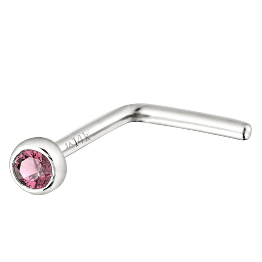 Jewelry Avalanche 22G 14K Gold Bezel-set Pink Tourmaline L-shape Nose Stud