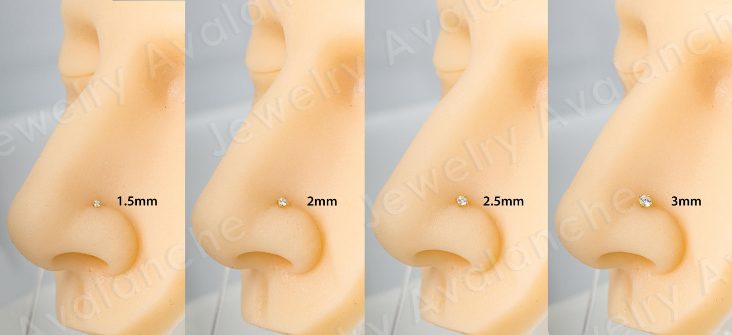 Jewelry Avalanche 1.5mm-3mm CZ Solid 22G 14K Gold Nose Screw Nose Stud