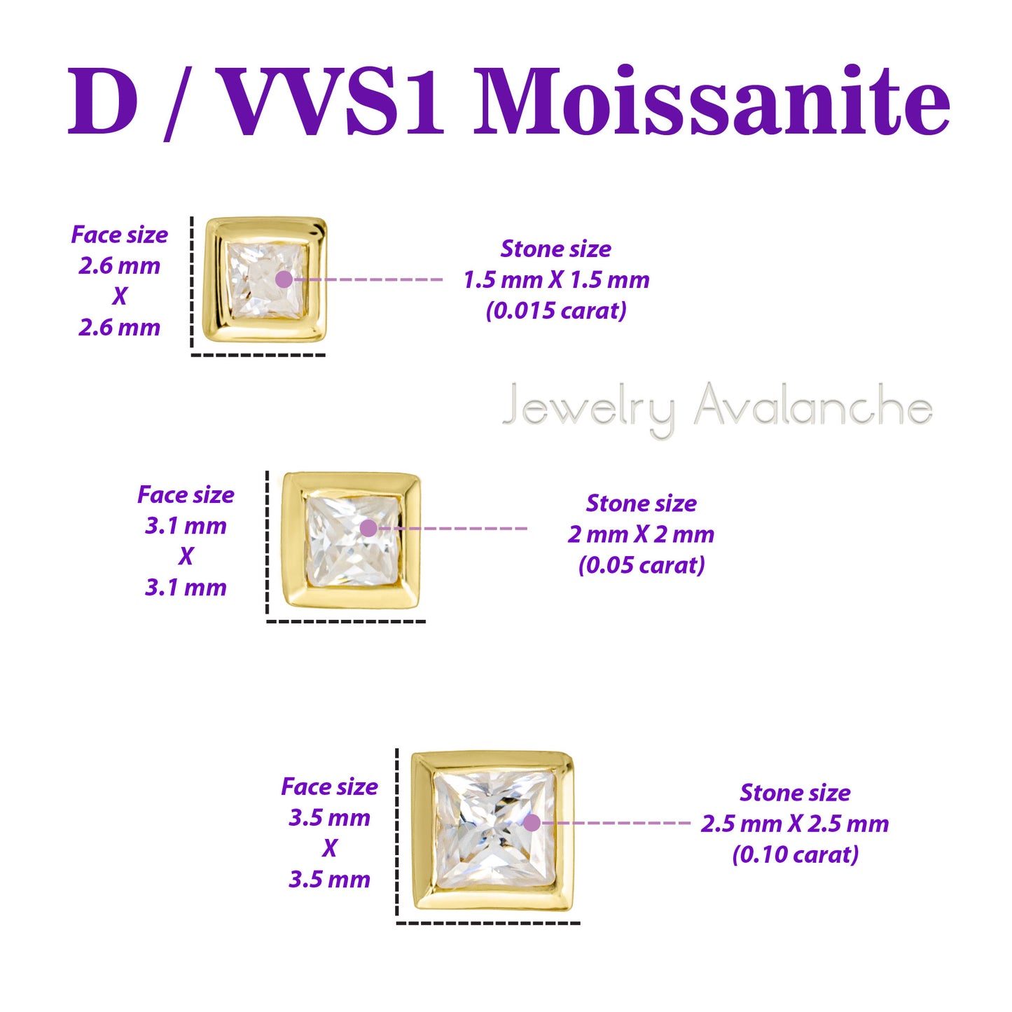 Jewelry Avalanche Bezel Set Princess Cut Moissanite Nose Screw Nose Stud, Solid 14K Gold, 22G