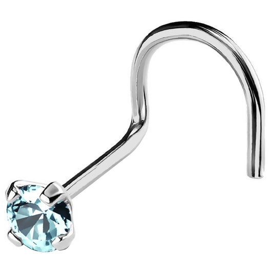 Jewelry Avalanche 22G 14K Gold Nose Screw Nose Stud with Aquamarine Gemstone