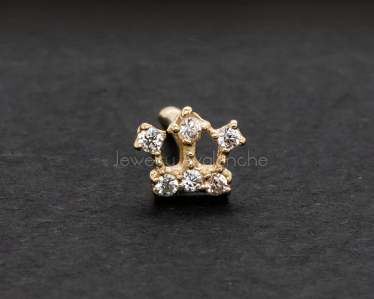 Jewelry Avalanche CZ Accented Crown 22G 14K Yellow Gold Nose Bone Nose Ring Stud