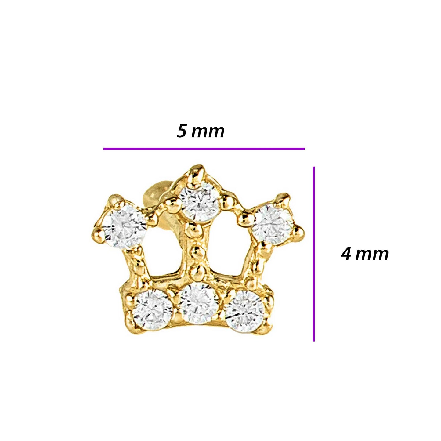 Jewelry Avalanche CZ Accented Crown 22G 14K Yellow Gold Nose Bone Nose Ring Stud