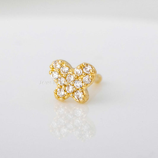 Jewelry Avalanche 20G 14K Yellow Gold Pave Set CZ Butterfly Nose Bone Nose Ring Stud