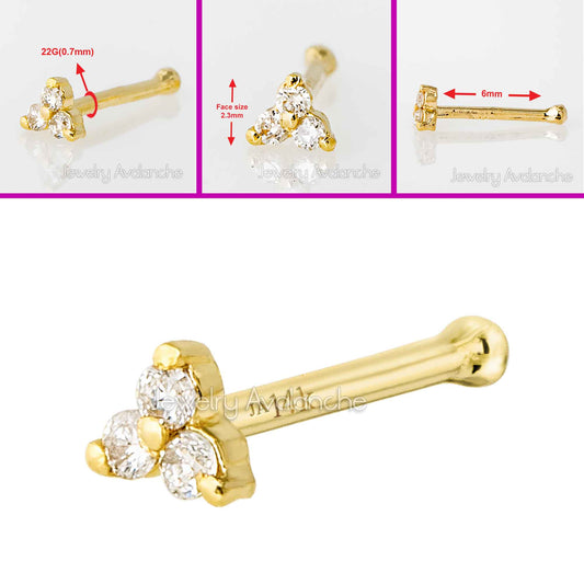 Jewelry Avalanche 3-stone 0.015ctw Diamond Ball-end Nose Stud 22G Solid 14K Gold