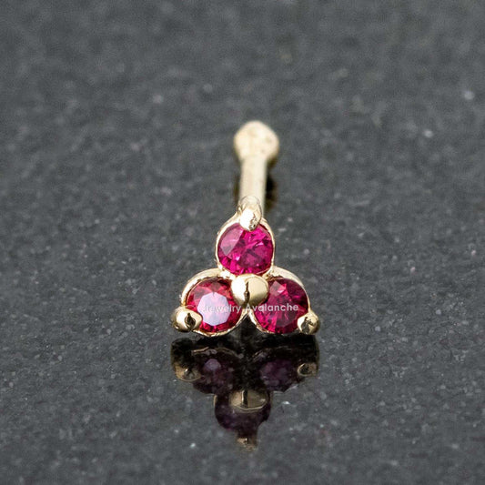 Jewelry Avalanche 3-stone Ruby Nose Bone Nose Stud 22G Solid 14K Gold