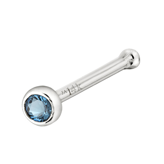 Jewelry Avalanche 22G 14K Gold Bezel-set Aquamarine Ball-end Nose Stud