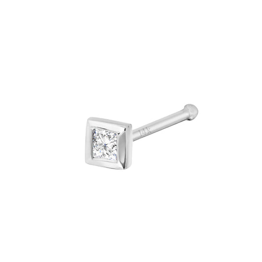 Jewelry Avalanche Bezel Set Princess Cut Diamond Nose Bone Nose Stud - Solid 14K Gold - 22G