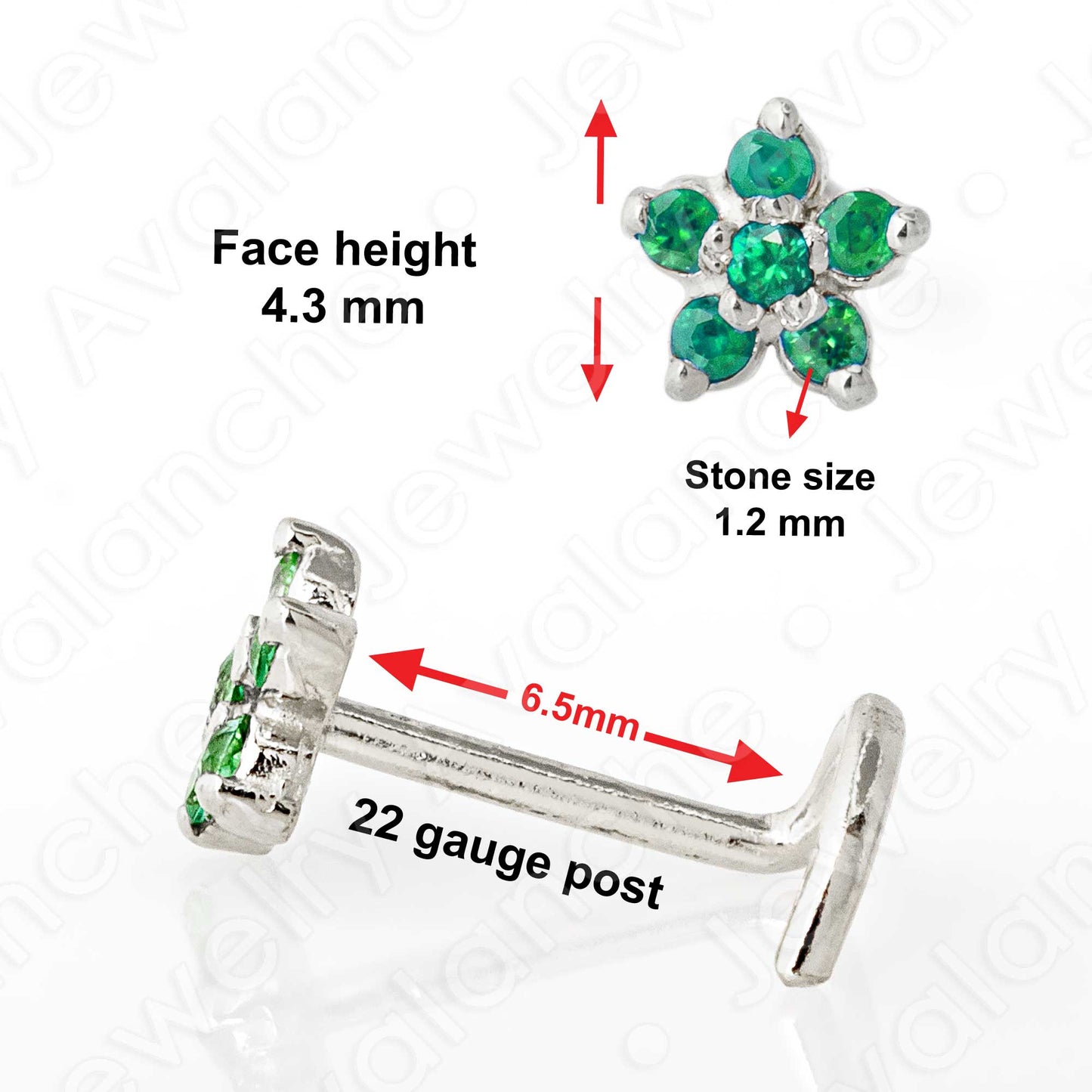 Jewelry Avalanche 22G Solid 14K Gold Emerald Flower Nose Screw Nose Stud