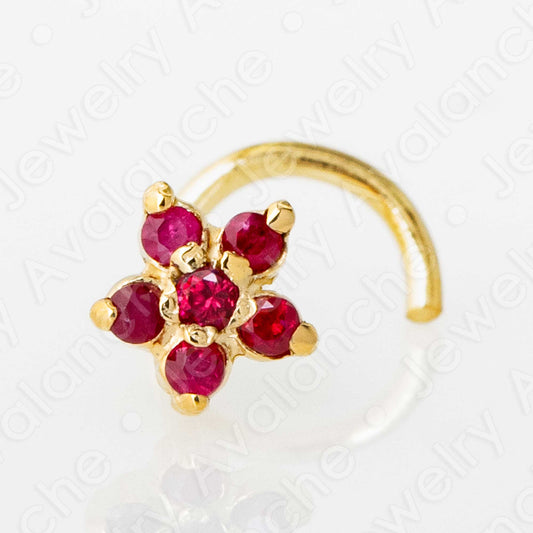 Jewelry Avalanche 22G Solid 14K Gold Ruby Flower Nose Screw Nose Stud