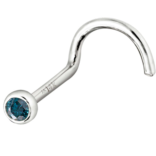 Jewelry Avalanche 22G 14K Gold Bezel-set Blue Diamond Nose Screw Nose Stud
