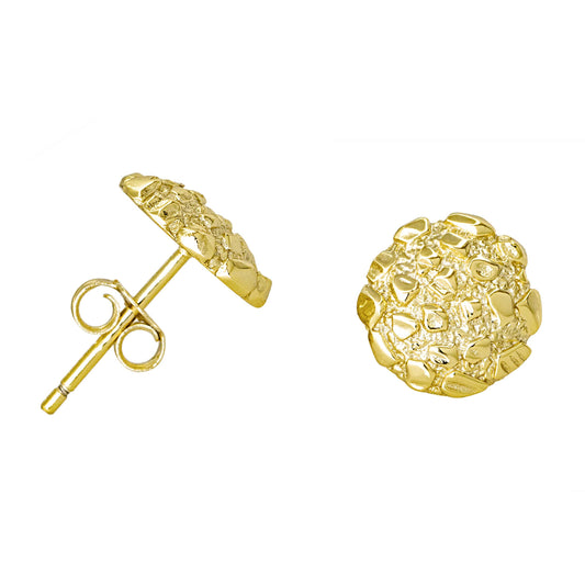 Nugget Stud Earrings - Yellow Gold Plated Sterling Silver Textured Chunky Studs