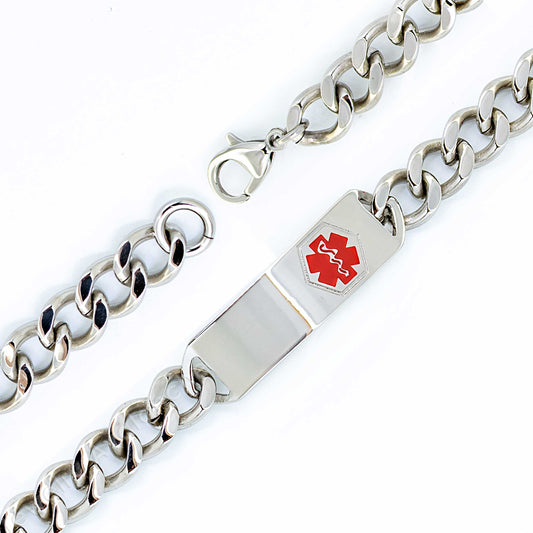 Jewelry Avalanche 9" Stainless Steel Men's Medical ID Bracelet, Curb Link Chain