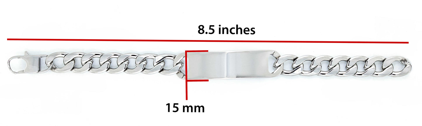 Jewelry Avalanche 8.5" Stainless Steel Men's ID Bracelet, Curb Link Chain, Lobster Clasp