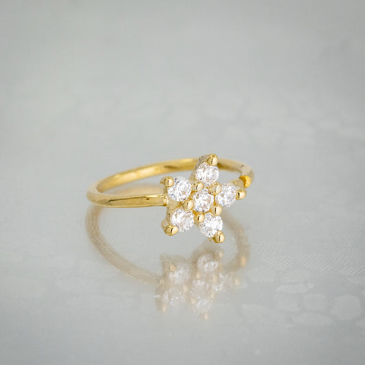 Jewelry Avalanche 14K Gold Flower-Star CZ Nose Hoop Ring, 20G, 8mm, Twist-open