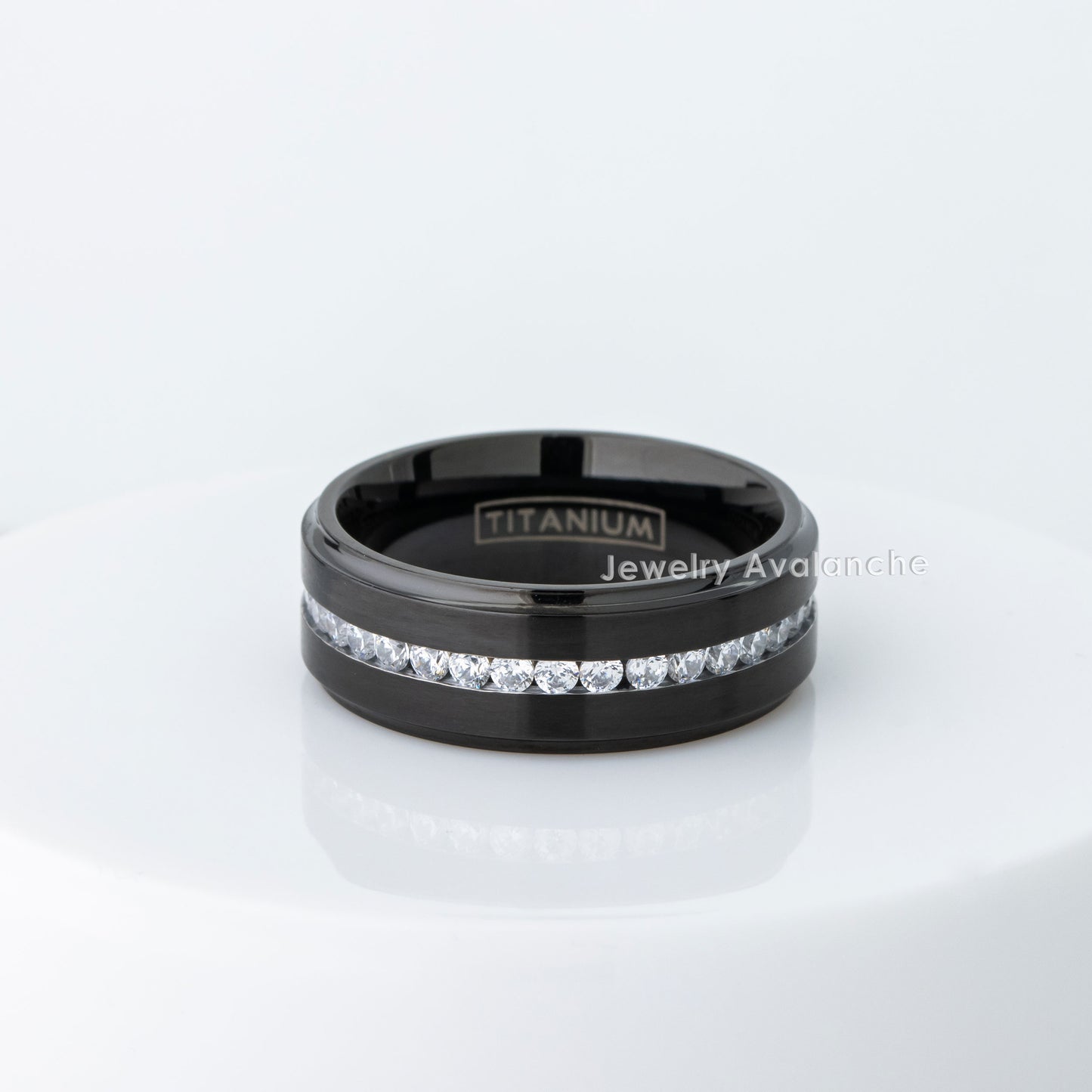 Jewelry Avalanche Mens Black Titanium CZ Eternity Wedding Band, Comfort-fit, 8mm