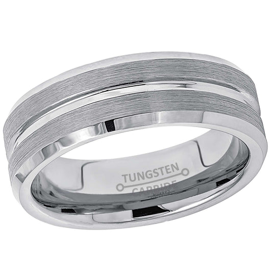 Jewelry Avalanche Brushed Sides Grooved Center Beveled Tungsten Carbide Wedding Band, Comfort-fit, 7mm