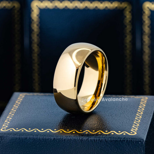 Jewelry Avalanche Gold IP Polished Finish Dome Tungsten Carbide Wedding Band, Comfort-fit, 9mm