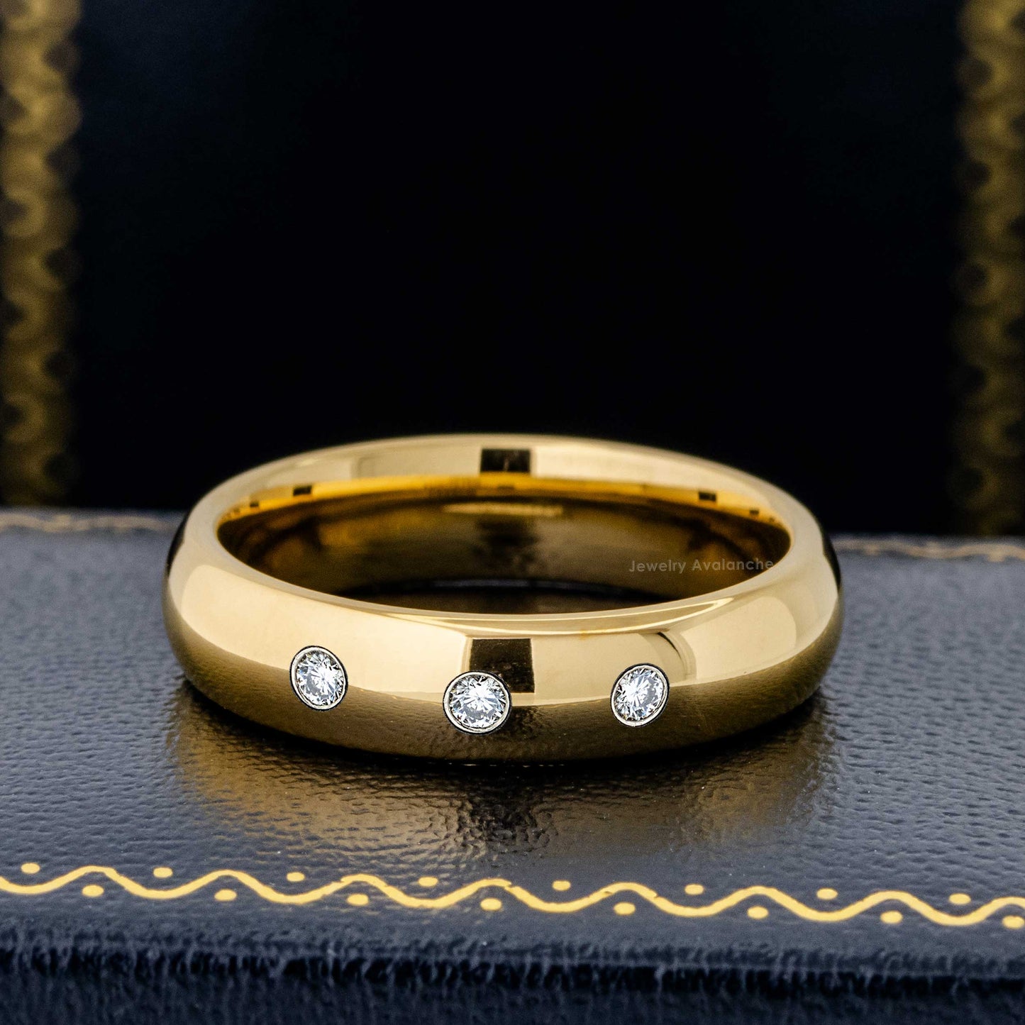 Jewelry Avalanche 5mm Dome Gold Tungsten 3-stone Diamond Wedding Band Men Women