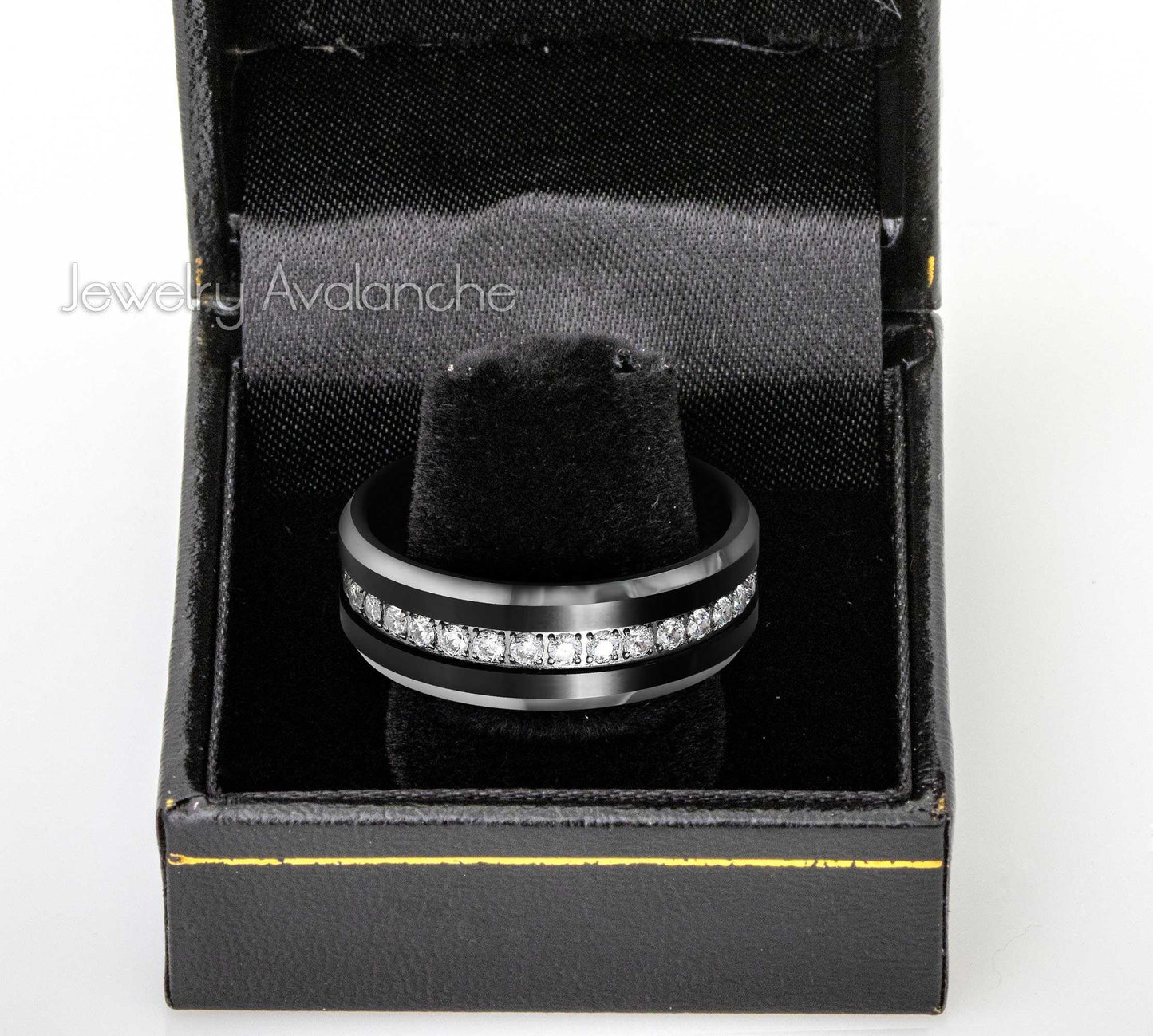 Jewelry Avalanche Mens Eternity Wedding Band Beveled Edge Tungsten Carbide, Comfort-fit, 8mm