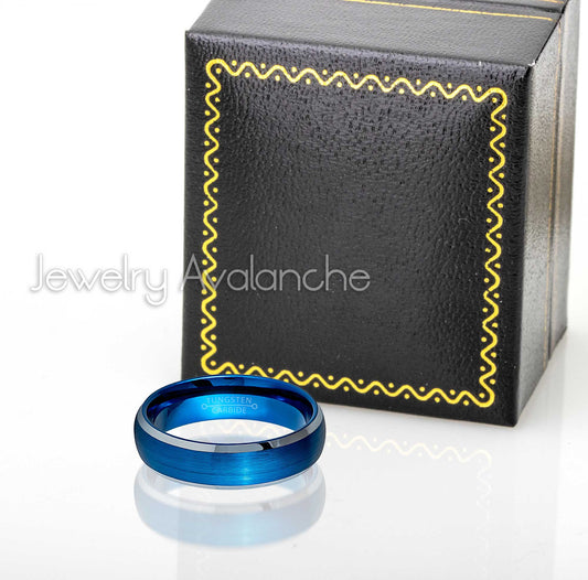 Jewelry Avalanche Blue IP Dome Brushed Center Beveled Tungsten Carbide Wedding Band, Comfort-fit, 6mm