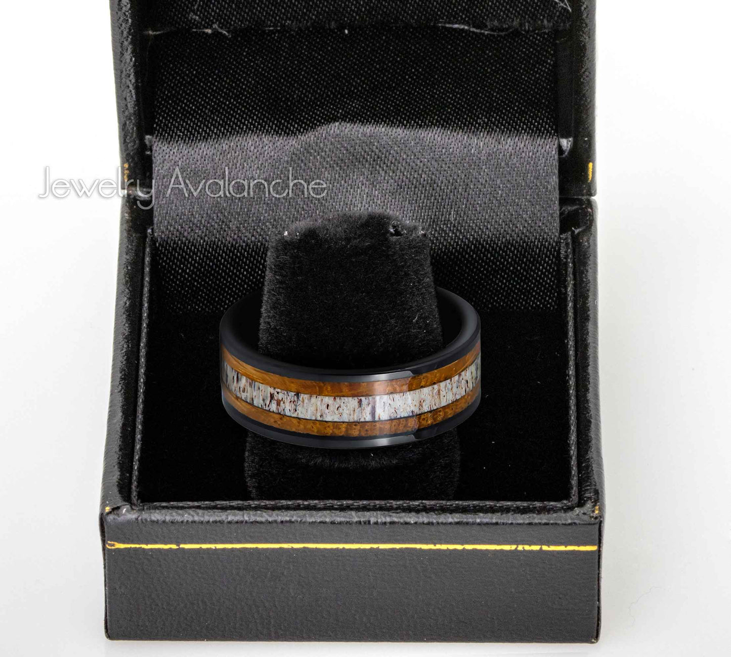 Jewelry Avalanche Whiskey Barrel & Deer Antler Inlay Mens Tungsten Carbide Wedding Band, Comfort-fit, Pipe Cut