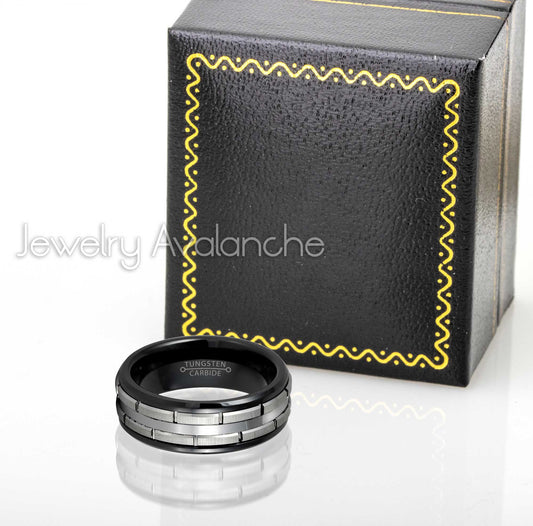 Jewelry Avalanche 2-tone Black Tungsten Carbide Wedding Band, Comfort-fit, Brick Pattern, 8mm