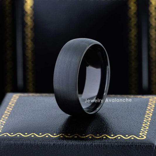 Jewelry Avalanche Black Brushed Finish Dome Tungsten Carbide Wedding Band, Comfort-fit, 8mm